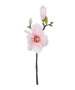 GloboStar® Artificial Garden WHITE PINK MAGNOLIA BRANCH 21417 Τεχνητό Διακοσμητικό Κλαδί Λευκή Ροζ Μανόλια Y36cm