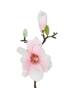 GloboStar® Artificial Garden WHITE PINK MAGNOLIA BRANCH 21417 Τεχνητό Διακοσμητικό Κλαδί Λευκή Ροζ Μανόλια Y36cm