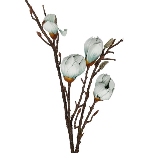 GloboStar® Artificial Garden LIGHT BLUE MAGNOLIA BRANCH 21420 Τεχνητό Διακοσμητικό Κλαδί Μπλε Μανόλια Y105cm