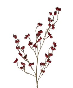 GloboStar® Artificial Garden RED HOLLY BERRIES FRUIT BRANCH 21428 Τεχνητό Διακοσμητικό Κλαδί Κόκκινο Γκί Y102cm