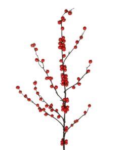 GloboStar® Artificial Garden RED HOLLY BERRIES FRUIT BRANCH 21429 Τεχνητό Διακοσμητικό Κλαδί Κόκκινο Γκί Y108cm