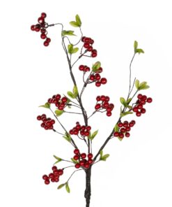GloboStar® Artificial Garden RED HOLLY BERRIES FRUIT BRANCH 21430 Τεχνητό Διακοσμητικό Κλαδί Κόκκινο Γκί Y90cm