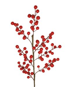 GloboStar® Artificial Garden RED BERRIES FRUIT BRANCH 21441 Τεχνητό Διακοσμητικό Κλαδί Κόκκινο Γκί Y66cm
