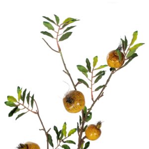 GloboStar® Artificial Garden YELLOW POMEGRANATE  FRUIT BRANCH 21445 Τεχνητό Διακοσμητικό Κίτρινη Κλαδί Ροδιά Y85cm