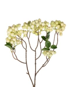 GloboStar® Artificial Garden WHITE BERRIES FRUIT BRANCH 21446 Τεχνητό Διακοσμητικό Κλαδί Λευκό Γκί Y71cm
