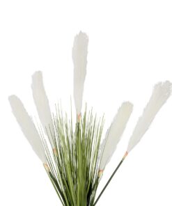 GloboStar® Artificial Garden WHITE PAMPAS GRASS BRANCH 21485 Τεχνητό Διακοσμητικό Κλαδί Λευκό Πάμπας Y88cm