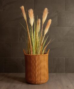 GloboStar® Artificial Garden TORINO 21492 Διακοσμητικό Πλεκτό Καλάθι – Κασπώ Γλάστρα – Flower Pot Μπεζ Φ37cm x Υ52cm