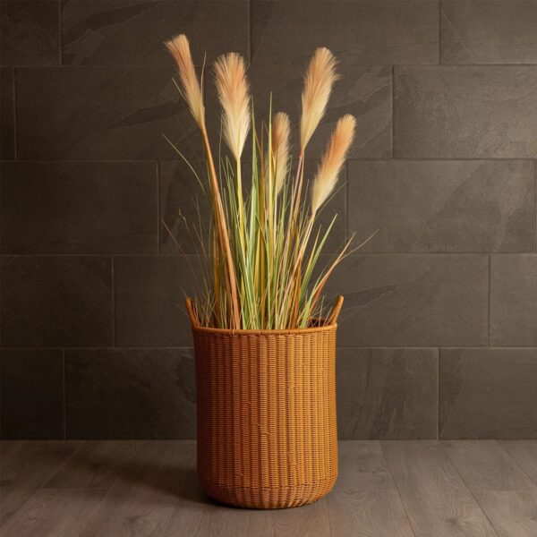 GloboStar® Artificial Garden TORINO 21492 Διακοσμητικό Πλεκτό Καλάθι – Κασπώ Γλάστρα – Flower Pot Μπεζ Φ37cm x Υ52cm
