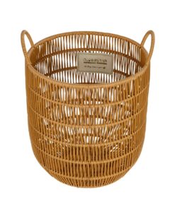 GloboStar® Artificial Garden OSAKA 21494 Διακοσμητικό Πλεκτό Καλάθι – Κασπώ Γλάστρα – Flower Pot Μπεζ Φ30cm x Υ41cm