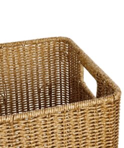 GloboStar® Artificial Garden CAVES 21496 Διακοσμητικό Πλεκτό Καλάθι – Κασπώ Γλάστρα – Flower Pot Μπεζ Μ32 x Π28 x Υ30cm
