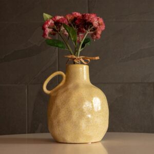 GloboStar® Artificial Garden SCHEELITE 21507 Διακοσμητικό Κεραμικό Βάζo Μπέζ Φ15 x Υ17 cm