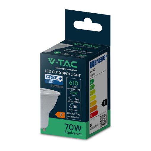 LED Λάμπα GU10 CREE CHIP 7.5W V-TAC 38° 610lm Ψυχρό Λευκό 6500K – 218776