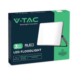 100W LED Προβολέας V-TAC με Οπάλ Κάλυμμα Μαύρος CCT 10000lm IP65 – 23767