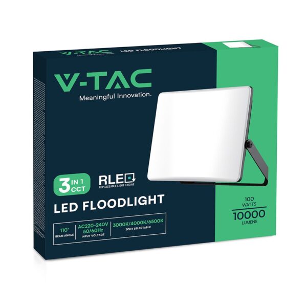 100W LED Προβολέας V-TAC με Οπάλ Κάλυμμα Μαύρος CCT 10000lm IP65 – 23767