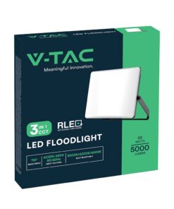 50W LED Προβολέας V-TAC με Οπάλ Κάλυμμα Μαύρος CCT 5000lm IP65 – 23768