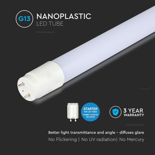 LED Λάμπα T8 G13 60cm V-TAC 7.5W 850lm Περιστρεφόμενη Φυσικό Λευκό 4000K – 23871