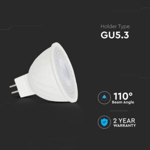 LED Λάμπα MR16 GU5.3 12V DC 6W V-TAC 110° 455lm Ψυχρό Λευκό 6500K – 23887