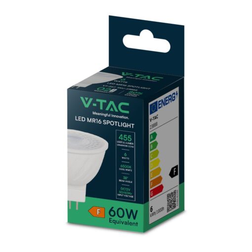 LED Λάμπα MR16 GU5.3 12V DC 6W V-TAC 38° 455lm Ψυχρό Λευκό 6500K – 23888