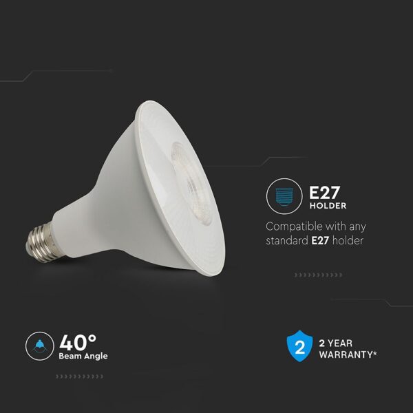 LED Λάμπα E27 PAR38 Σποτ 12.8W V-TAC 40° 930lm Ψυχρό Λευκό 6500K – 23892