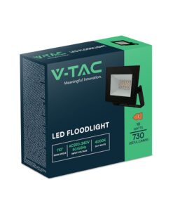 LED Προβολέας 10W V-TAC Μαύρος 730lm Αδιάβροχος IP65 Ψυχρό Λευκό 6500K – 23974