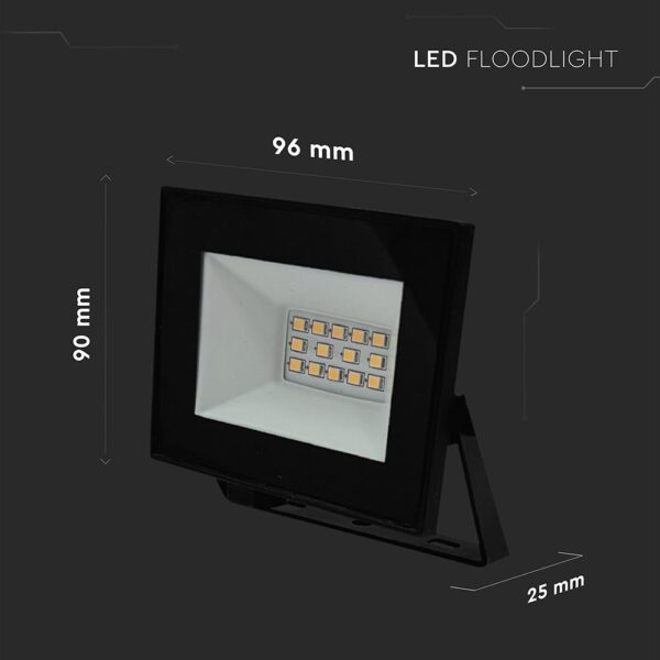 LED Προβολέας 10W V-TAC Μαύρος 730lm Αδιάβροχος IP65 Ψυχρό Λευκό 6500K – 23974