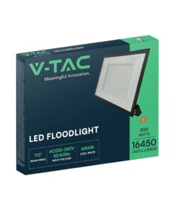 LED Προβολέας 200W V-TAC Μαύρος 16450lm Αδιάβροχος IP65 Ψυχρό Λευκό 6500K – 23977