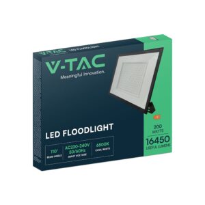 LED Προβολέας 200W V-TAC Μαύρος 16450lm Αδιάβροχος IP65 Ψυχρό Λευκό 6500K – 23977