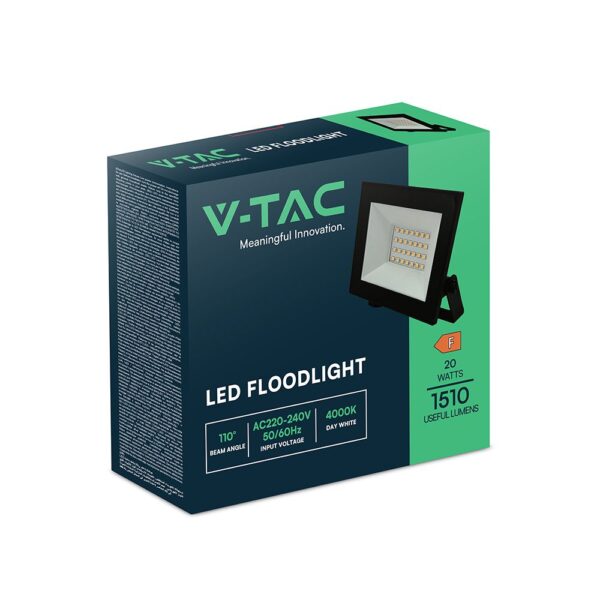 LED Προβολέας 20W V-TAC Μαύρος 1510lm Αδιάβροχος IP65 Φυσικό Λευκό 4000K – 23984