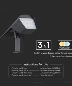 Ηλιακό Φωτιστικό Spot Καρφωτό/Επιδαπέδιο 1.3W LED CCT Ρυθμιζόμενο Μαύρο IP65 V-TAC – 23996