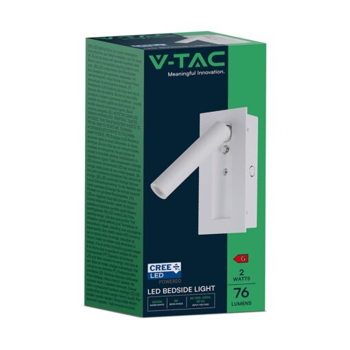 V-TAC – 239986 Χωνευτό Φωτιστικό Κρεβατιού Τύπου Ξενοδοχείου Λευκό Cree Chip LED 2W 76lm 3000K