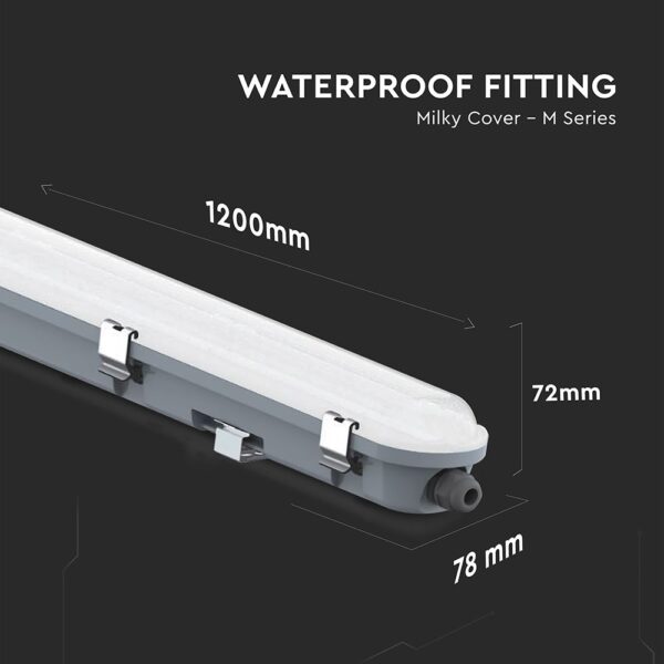LED Αδιάβροχο IP65 Φωτιστικό Τύπου Φθορίου 36W V-TAC 120cm με Mπαταρία Εφεδρικής Λειτουργίας4320lm 6500K – 24012