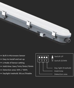 LED Αδιάβροχο IP65 Φωτιστικό Τύπου Φθορίου 36W V-TAC 120cm με Ανιχνευτή Κίνησης 4320lm 6500K – 24013