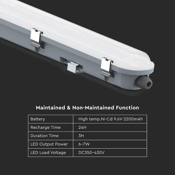 LED Αδιάβροχο IP65 Φωτιστικό Τύπου Φθορίου 48W V-TAC 150cm με Mπαταρία Εφεδρικής Λειτουργίας 5760lm 6500K – 24014