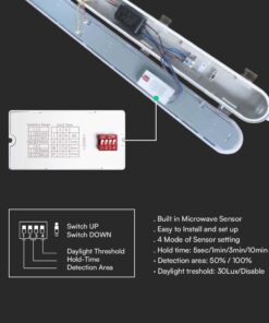 LED Αδιάβροχο IP65 Φωτιστικό Τύπου Φθορίου 48W V-TAC 150cm με Ανιχνευτή Κίνησης 5760lm 6500K – 24017