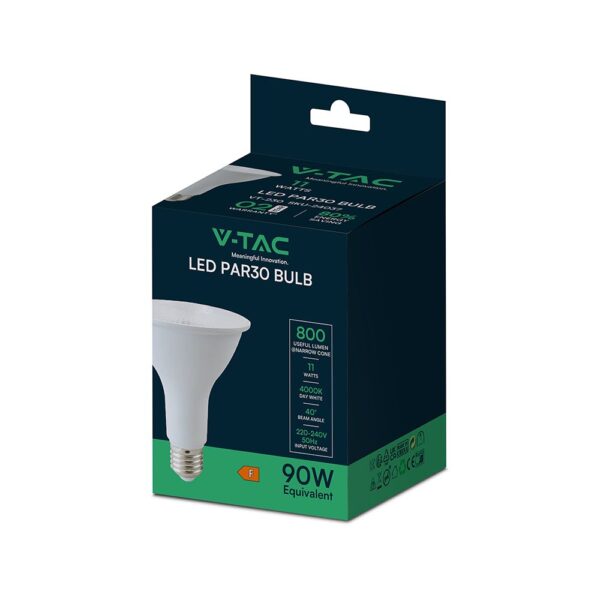 LED Λάμπα E27 PAR30 Σποτ 11W V-TAC 40° 800lm Φυσικό Λευκό 4000K – 24037