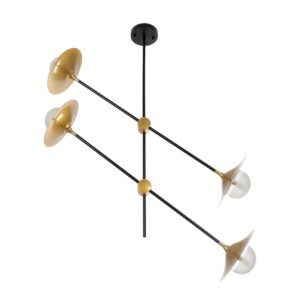 GloboStar® JOLIET 999-0044 Μοντέρνο Φωτιστικό Οροφής Πλέγμα Πολύφωτο 4 x G9 IP20 Μαύρο & Χρυσό Μέταλλο – Μ93 x Π20 x Υ106cm