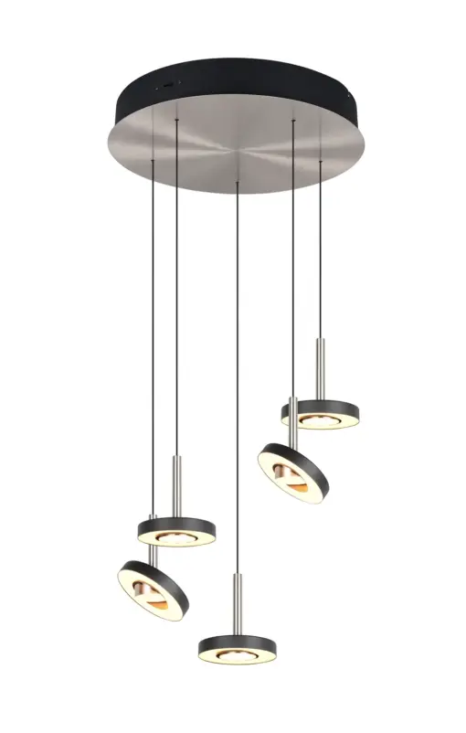 Trio Lighting - 334430507 GUANO Κρεμαστό Φωτιστικό Ροζέτα LED 40W 4250lm Step Dimmable CCT Μαύρο & Νίκελ Ματ