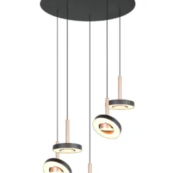 Trio Lighting - 334430565 GUANO Κρεμαστό Φωτιστικό Ροζέτα LED 40W 4250lm Step Dimmable CCT Μαύρο & Καφέ
