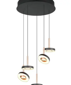 Trio Lighting - 334430565 GUANO Κρεμαστό Φωτιστικό Ροζέτα LED 40W 4250lm Step Dimmable CCT Μαύρο & Καφέ