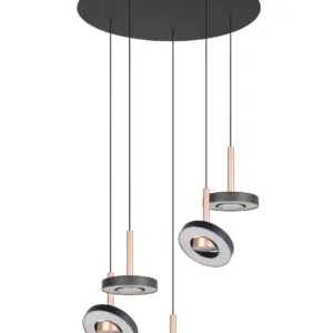 Trio Lighting – 334430565 GUANO Κρεμαστό Φωτιστικό Ροζέτα LED 40W 4250lm Step Dimmable CCT Μαύρο & Καφέ