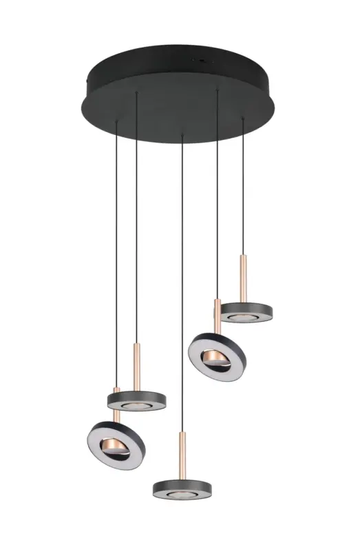 Trio Lighting – 334430565 GUANO Κρεμαστό Φωτιστικό Ροζέτα LED 40W 4250lm Step Dimmable CCT Μαύρο & Καφέ