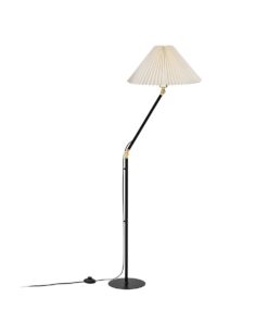 GloboStar® FLY 204-0127 Μοντέρνο Eπιδαπέδιο Φωτιστικό Μονόφωτο 1 x E27 IP20 Μαύρο & Χρυσό Μέταλλο με Μπεζ Ύφασμα – Μ38 x Π38 x Υ155cm