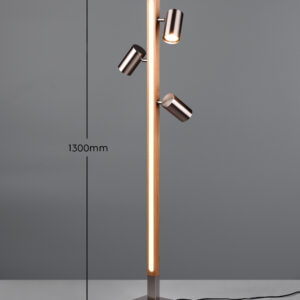 Φωτιστικό Δαπέδου LED 20W 2300lm 3000K με 3xGU10 Σποτ Νίκελ Ματ & Ξύλο Trio Lighting – 412510407