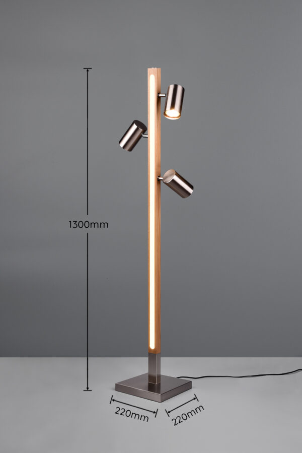 Φωτιστικό Δαπέδου LED 20W 2300lm 3000K με 3xGU10 Σποτ Νίκελ Ματ & Ξύλο Trio Lighting – 412510407