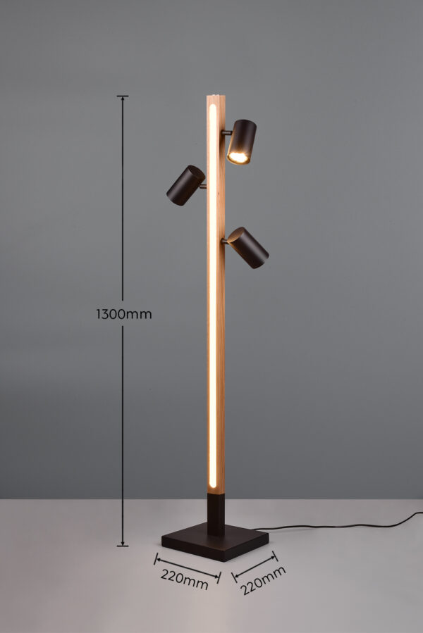 Φωτιστικό Δαπέδου LED 20W 2300lm 3000K με 3xGU10 Σποτ Μαύρο & Ξύλο Trio Lighting – 412510432