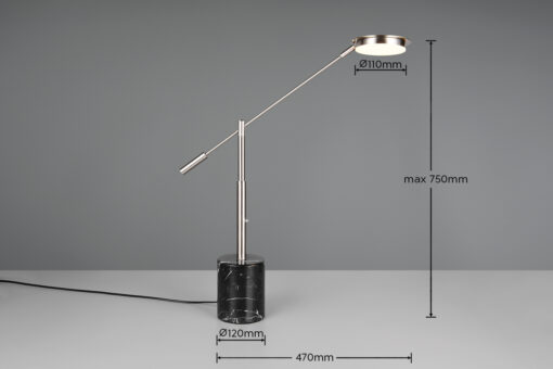 Trio Lighting Επιτραπέζιο Φωτιστικό LED FIORE 10W Dimmable 1200lm CCT Νίκελ Ματ & Μαύρο Μάρμαρο – 554610107