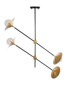 GloboStar® JOLIET 999-0044 Μοντέρνο Φωτιστικό Οροφής Πλέγμα Πολύφωτο 4 x G9 IP20 Μαύρο & Χρυσό Μέταλλο – Μ93 x Π20 x Υ106cm