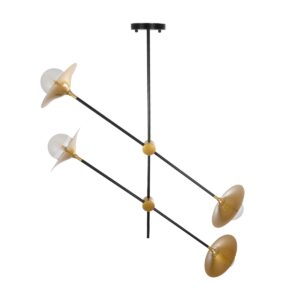 GloboStar® JOLIET 999-0044 Μοντέρνο Φωτιστικό Οροφής Πλέγμα Πολύφωτο 4 x G9 IP20 Μαύρο & Χρυσό Μέταλλο – Μ93 x Π20 x Υ106cm