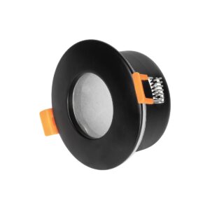 GLOBOSTAR® KAPA 60888 Χωνευτή Στρόγγυλη Βάση Σποτ Οροφής/Μπάνιου για Λάμπα MR16/GU10 Αδιάβροχο IP65 – Μαύρο Αλουμίνιο & Λευκό Γυαλί – Φ8.5 x Υ4.2cm / Q7.5cm