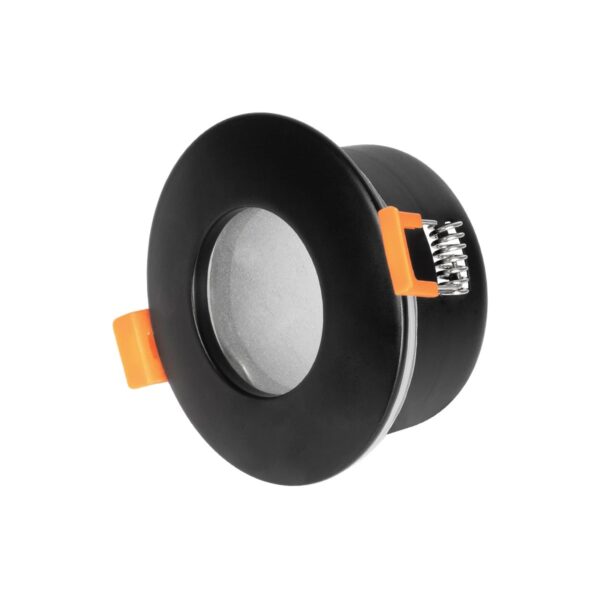 GLOBOSTAR® KAPA 60888 Χωνευτή Στρόγγυλη Βάση Σποτ Οροφής/Μπάνιου για Λάμπα MR16/GU10 Αδιάβροχο IP65 – Μαύρο Αλουμίνιο & Λευκό Γυαλί – Φ8.5 x Υ4.2cm / Q7.5cm
